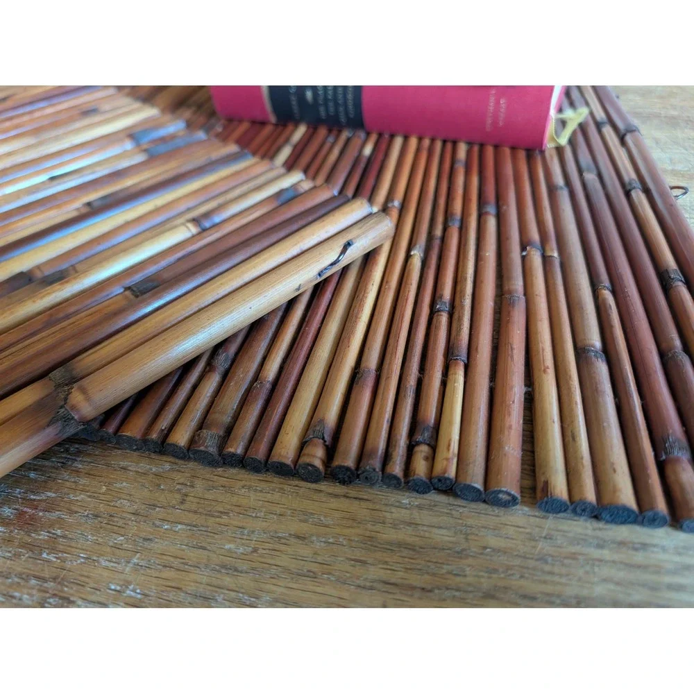 Vintage 70s Bamboo Placemats Set of 2 Tiki Tropical Table Mats Brown Boho Decor